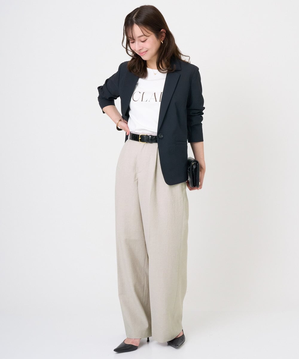 F1LGD46180 MK MICHEL KLEIN(小さいサイズ)(メゾン ドゥ サンク) 【小さいサイズ】[UVカット/接触冷感/速乾/洗える]バイオヴィンテージツイル ワイドストレートパンツ グレージュ