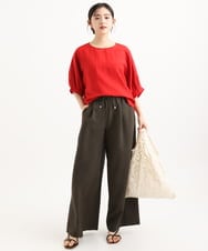 F1LGD55160 MK MICHEL KLEIN(小さいサイズ)(メゾン ドゥ サンク) 【小さいサイズ】[UVカット/防シワ/抗ピリング/洗濯機で洗える]ピンストライプ柄プルオンワイドパンツ ブラウン