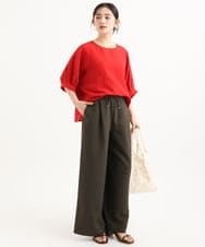 F1LGD55160 MK MICHEL KLEIN(小さいサイズ)(メゾン ドゥ サンク) 【小さいサイズ】[UVカット/防シワ/抗ピリング/洗濯機で洗える]ピンストライプ柄プルオンワイドパンツ ブラウン