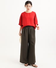 F1LGD55160 MK MICHEL KLEIN(小さいサイズ)(メゾン ドゥ サンク) 【小さいサイズ】[UVカット/防シワ/抗ピリング/洗濯機で洗える]ピンストライプ柄プルオンワイドパンツ ブラウン