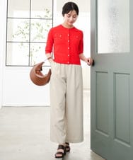F1LGD55160 MK MICHEL KLEIN(小さいサイズ)(メゾン ドゥ サンク) 【小さいサイズ】[UVカット/防シワ/抗ピリング/洗濯機で洗える]ピンストライプ柄プルオンワイドパンツ ブラウン