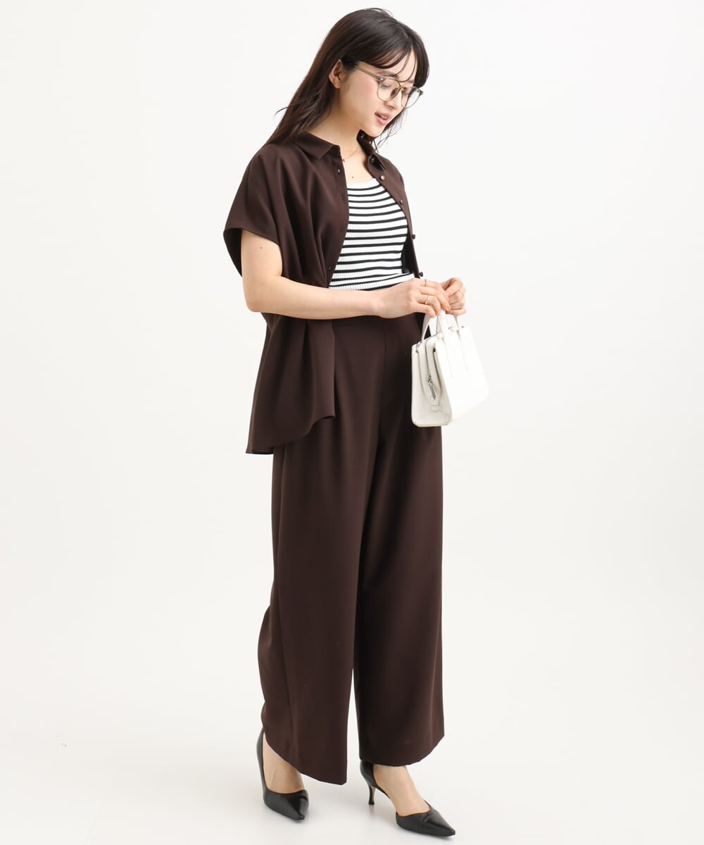 F1LGD56160 MK MICHEL KLEIN(小さいサイズ)(メゾン ドゥ サンク) 【小さいサイズ】[洗える]リネンライクストレッチ ストレートワイドパンツ ベージュ