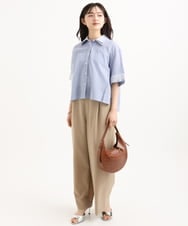 F1LGD56160 MK MICHEL KLEIN(小さいサイズ)(メゾン ドゥ サンク) 【小さいサイズ】[洗える]リネンライクストレッチ ストレートワイドパンツ ベージュ