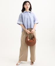 F1LGD56160 MK MICHEL KLEIN(小さいサイズ)(メゾン ドゥ サンク) 【小さいサイズ】[洗える]リネンライクストレッチ ストレートワイドパンツ ベージュ