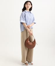 F1LGD56160 MK MICHEL KLEIN(小さいサイズ)(メゾン ドゥ サンク) 【小さいサイズ】[洗える]リネンライクストレッチ ストレートワイドパンツ ベージュ