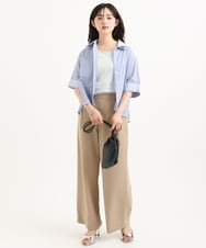F1LGD56160 MK MICHEL KLEIN(小さいサイズ)(メゾン ドゥ サンク) 【小さいサイズ】[洗える]リネンライクストレッチ ストレートワイドパンツ ベージュ