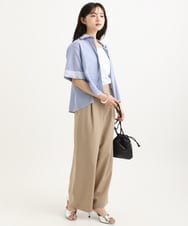 F1LGD56160 MK MICHEL KLEIN(小さいサイズ)(メゾン ドゥ サンク) 【小さいサイズ】[洗える]リネンライクストレッチ ストレートワイドパンツ ベージュ