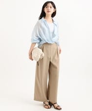 F1LGD56160 MK MICHEL KLEIN(小さいサイズ)(メゾン ドゥ サンク) 【小さいサイズ】[洗える]リネンライクストレッチ ストレートワイドパンツ ベージュ
