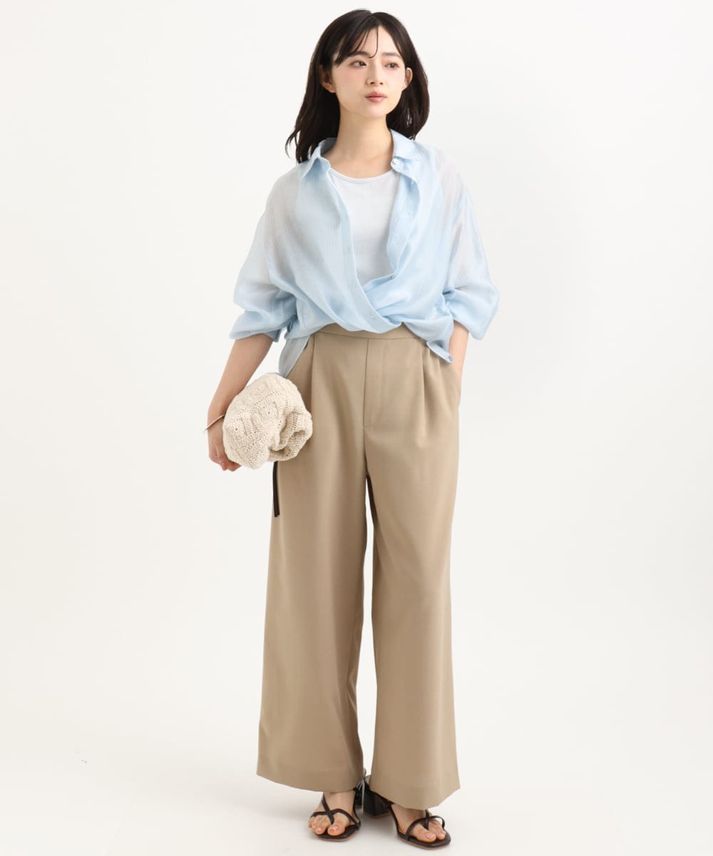 F1LGD56160 MK MICHEL KLEIN(小さいサイズ)(メゾン ドゥ サンク) 【小さいサイズ】[洗える]リネンライクストレッチ ストレートワイドパンツ ベージュ
