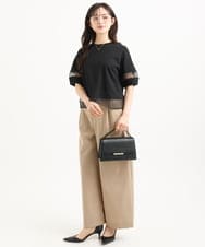 F1LGD56160 MK MICHEL KLEIN(小さいサイズ)(メゾン ドゥ サンク) 【小さいサイズ】[洗える]リネンライクストレッチ ストレートワイドパンツ ベージュ