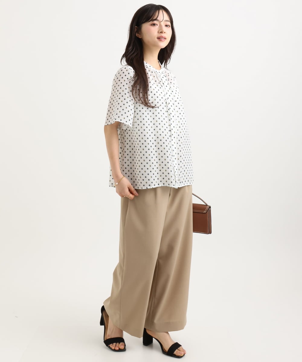 F1LGD56160 MK MICHEL KLEIN(小さいサイズ)(メゾン ドゥ サンク) 【小さいサイズ】[洗える]リネンライクストレッチ ストレートワイドパンツ ベージュ