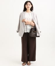 F1LGD56160 MK MICHEL KLEIN(小さいサイズ)(メゾン ドゥ サンク) 【小さいサイズ】[洗える]リネンライクストレッチ ストレートワイドパンツ ベージュ