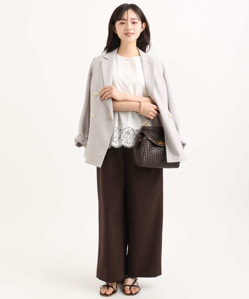 F1LGD56160 MK MICHEL KLEIN(小さいサイズ)(メゾン ドゥ サンク) 【小さいサイズ】[洗える]リネンライクストレッチ ストレートワイドパンツ ベージュ