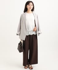 F1LGD56160 MK MICHEL KLEIN(小さいサイズ)(メゾン ドゥ サンク) 【小さいサイズ】[洗える]リネンライクストレッチ ストレートワイドパンツ ベージュ