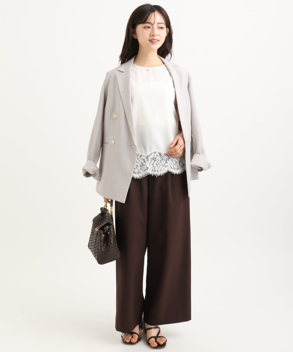 F1LGD56160 MK MICHEL KLEIN(小さいサイズ)(メゾン ドゥ サンク) 【小さいサイズ】[洗える]リネンライクストレッチ ストレートワイドパンツ ベージュ