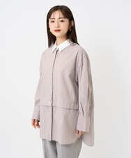F6BAD19270 MICHEL KLEIN(小さいサイズ)(メゾン ドゥ サンク) [小さいサイズ][2WAY]クレリックオーバーサイズストライプシャツ ブルー