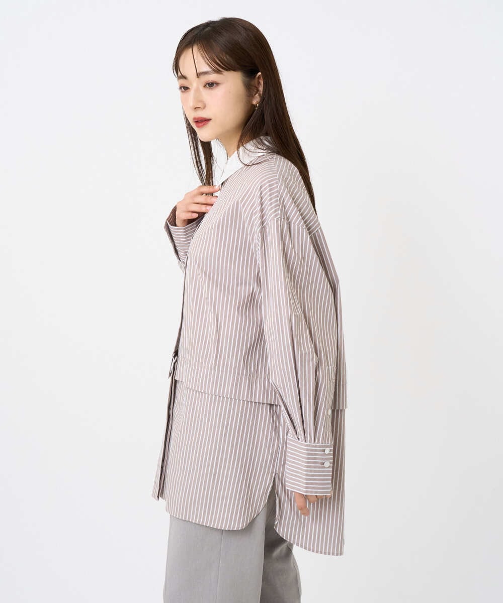 F6BAD19270 MICHEL KLEIN(小さいサイズ)(メゾン ドゥ サンク) [小さいサイズ][2WAY]クレリックオーバーサイズストライプシャツ ブルー
