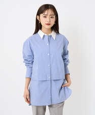 F6BAD19270 MICHEL KLEIN(小さいサイズ)(メゾン ドゥ サンク) [小さいサイズ][2WAY]クレリックオーバーサイズストライプシャツ ブルー