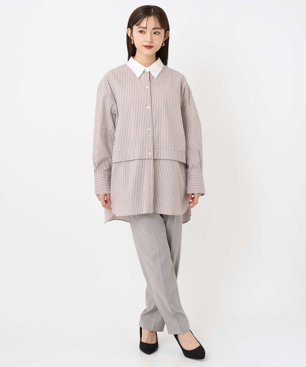 F6BAD19270 MICHEL KLEIN(小さいサイズ)(メゾン ドゥ サンク) [小さいサイズ][2WAY]クレリックオーバーサイズストライプシャツ ブルー