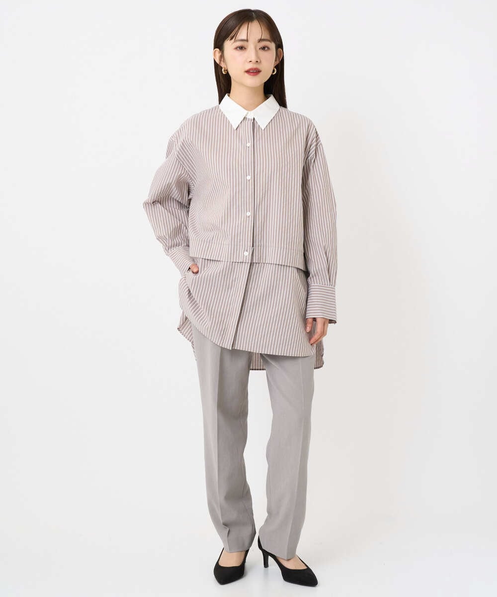 F6BAD19270 MICHEL KLEIN(小さいサイズ)(メゾン ドゥ サンク) [小さいサイズ][2WAY]クレリックオーバーサイズストライプシャツ ブルー