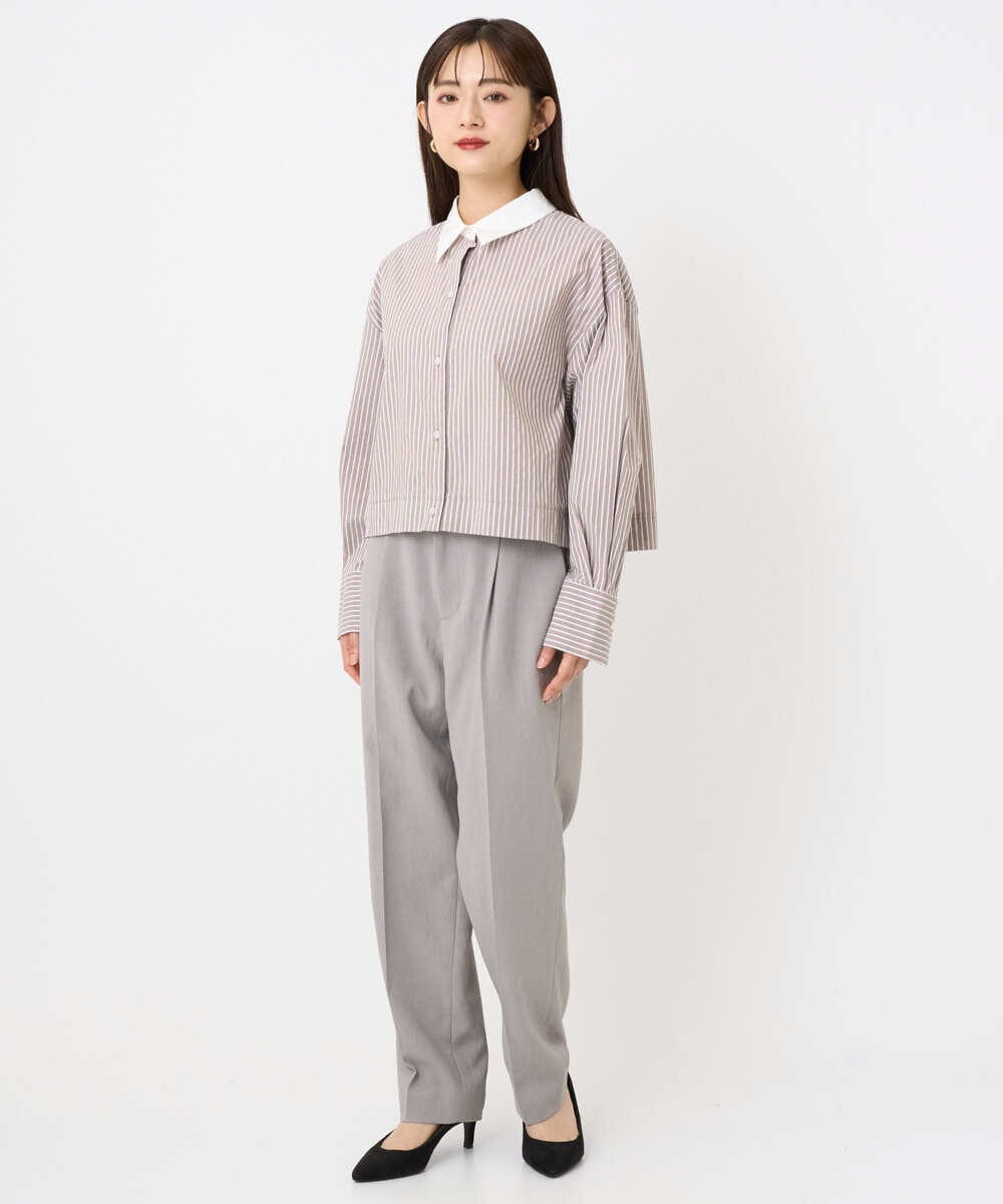 F6BAD19270 MICHEL KLEIN(小さいサイズ)(メゾン ドゥ サンク) [小さいサイズ][2WAY]クレリックオーバーサイズストライプシャツ ブルー