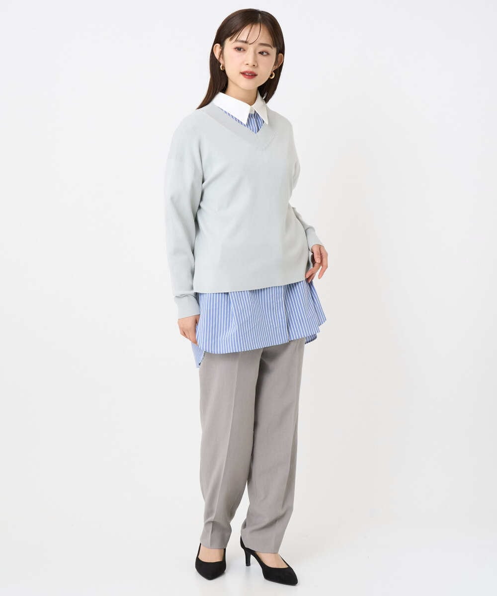F6BAD19270 MICHEL KLEIN(小さいサイズ)(メゾン ドゥ サンク) [小さいサイズ][2WAY]クレリックオーバーサイズストライプシャツ ブルー