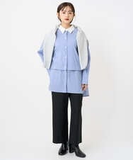 F6BAD19270 MICHEL KLEIN(小さいサイズ)(メゾン ドゥ サンク) [小さいサイズ][2WAY]クレリックオーバーサイズストライプシャツ ブルー