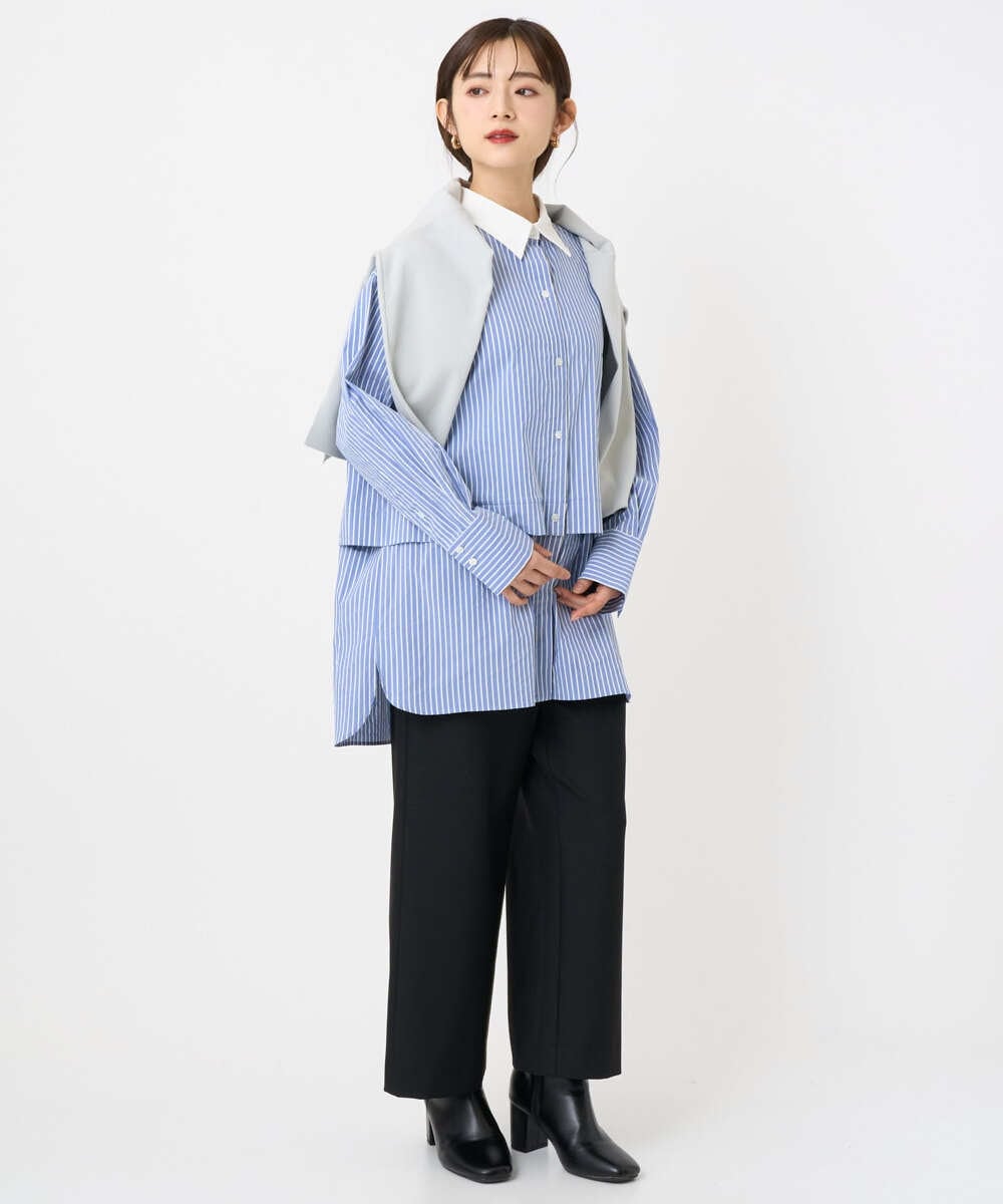 F6BAD19270 MICHEL KLEIN(小さいサイズ)(メゾン ドゥ サンク) [小さいサイズ][2WAY]クレリックオーバーサイズストライプシャツ ブルー