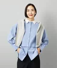 F6BAD19270 MICHEL KLEIN(小さいサイズ)(メゾン ドゥ サンク) [小さいサイズ][2WAY]クレリックオーバーサイズストライプシャツ ブルー