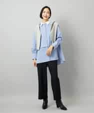 F6BAD19270 MICHEL KLEIN(小さいサイズ)(メゾン ドゥ サンク) [小さいサイズ][2WAY]クレリックオーバーサイズストライプシャツ ブルー