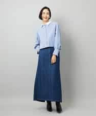 F6BAD19270 MICHEL KLEIN(小さいサイズ)(メゾン ドゥ サンク) [小さいサイズ][2WAY]クレリックオーバーサイズストライプシャツ ブルー