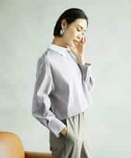 F6BAD19270 MICHEL KLEIN(小さいサイズ)(メゾン ドゥ サンク) [小さいサイズ][2WAY]クレリックオーバーサイズストライプシャツ ブルー