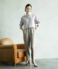 F6BAD19270 MICHEL KLEIN(小さいサイズ)(メゾン ドゥ サンク) [小さいサイズ][2WAY]クレリックオーバーサイズストライプシャツ ブルー