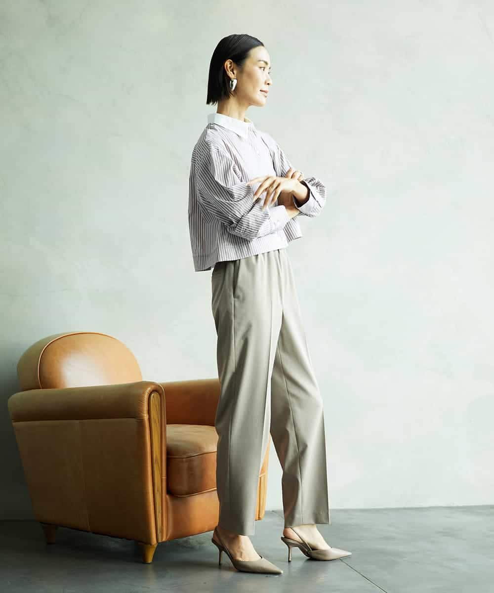 F6BAD19270 MICHEL KLEIN(小さいサイズ)(メゾン ドゥ サンク) [小さいサイズ][2WAY]クレリックオーバーサイズストライプシャツ ブルー