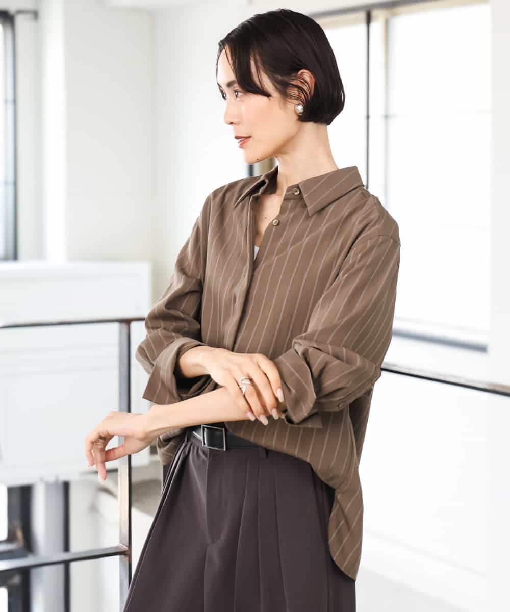 F6BAG01250 MICHEL KLEIN(小さいサイズ)(メゾン ドゥ サンク) 【小さいサイズ】ヴィンテージライクストライプシャツ ホワイト