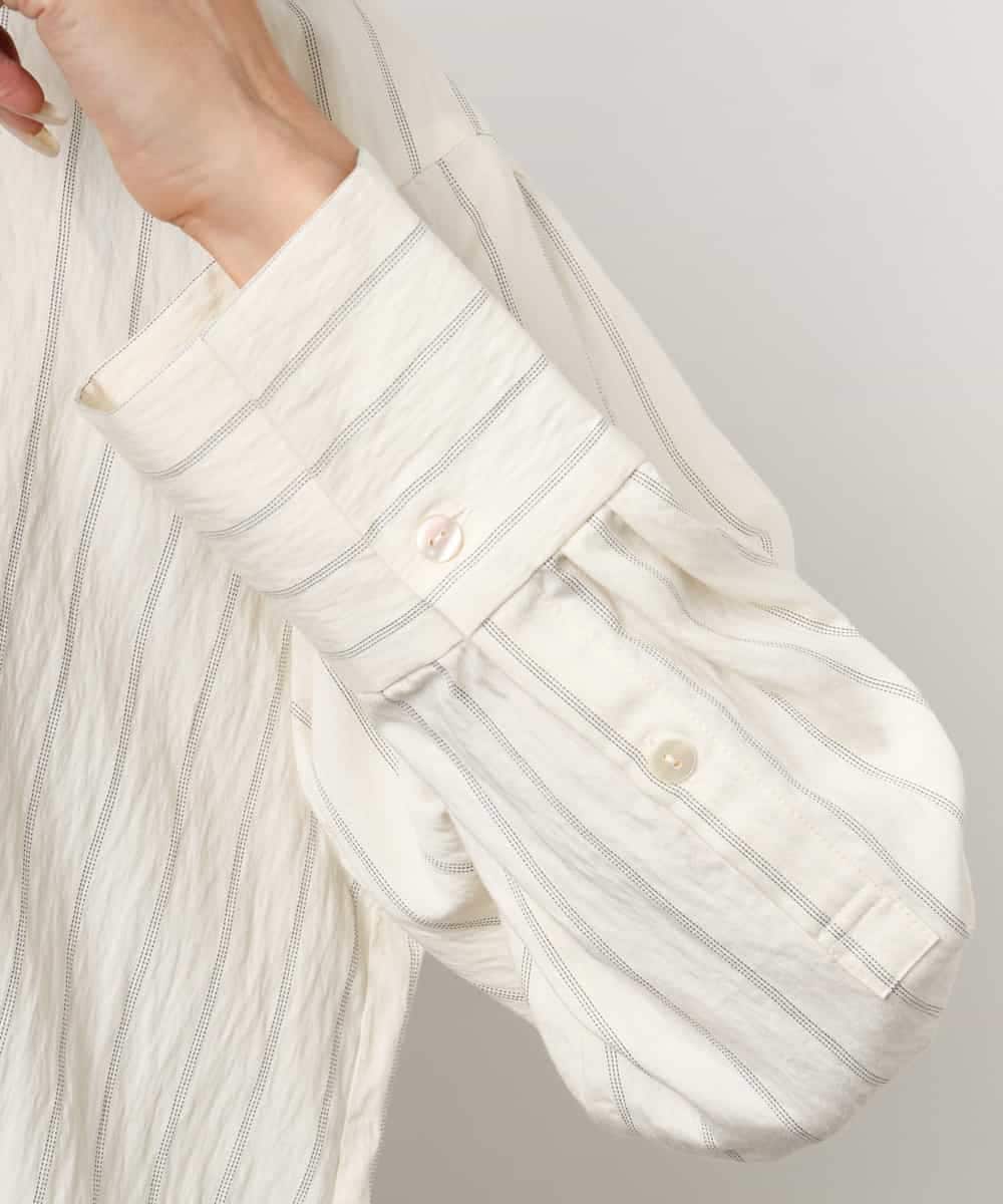 F6BAG01250 MICHEL KLEIN(小さいサイズ)(メゾン ドゥ サンク) 【小さいサイズ】ヴィンテージライクストライプシャツ ホワイト