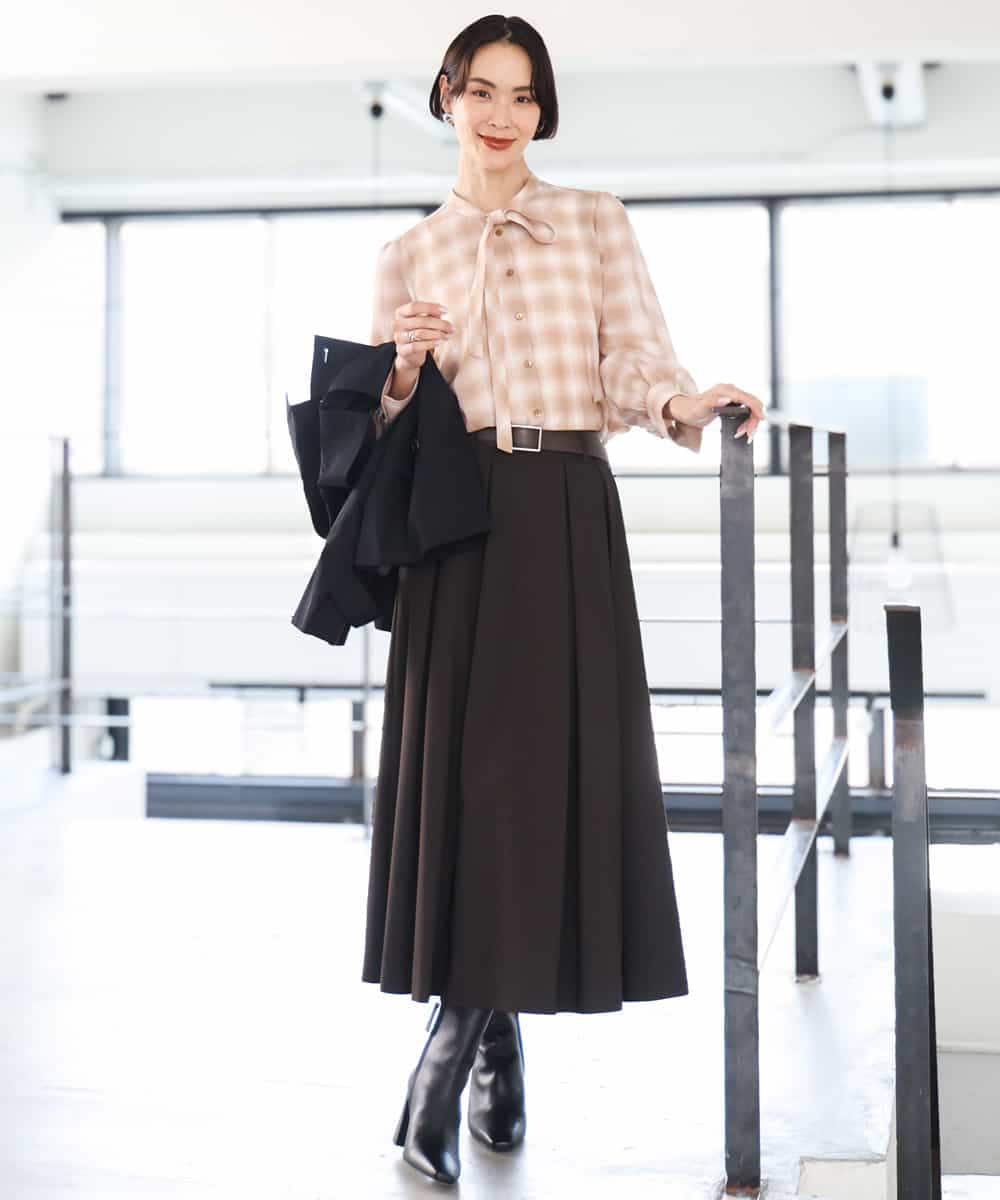 F6BAG07220 MICHEL KLEIN(小さいサイズ)(メゾン ドゥ サンク) 【小さいサイズ】[セットアップ対応]リボンチェックブラウス オレンジ