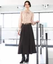 F6BAG07220 MICHEL KLEIN(小さいサイズ)(メゾン ドゥ サンク) 【小さいサイズ】[セットアップ対応]リボンチェックブラウス オレンジ