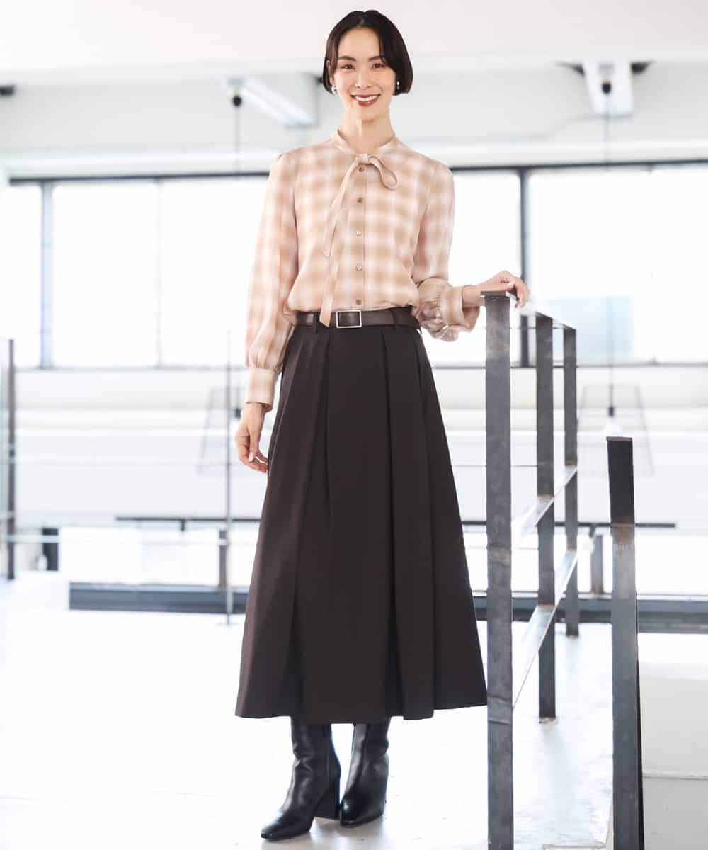 F6BAG07220 MICHEL KLEIN(小さいサイズ)(メゾン ドゥ サンク) 【小さいサイズ】[セットアップ対応]リボンチェックブラウス オレンジ