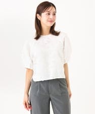 F6BHD05230 MICHEL KLEIN(小さいサイズ)(メゾン ドゥ サンク) 【小さいサイズ】[セットアップ対応]フラワージャカードブラウス ホワイト