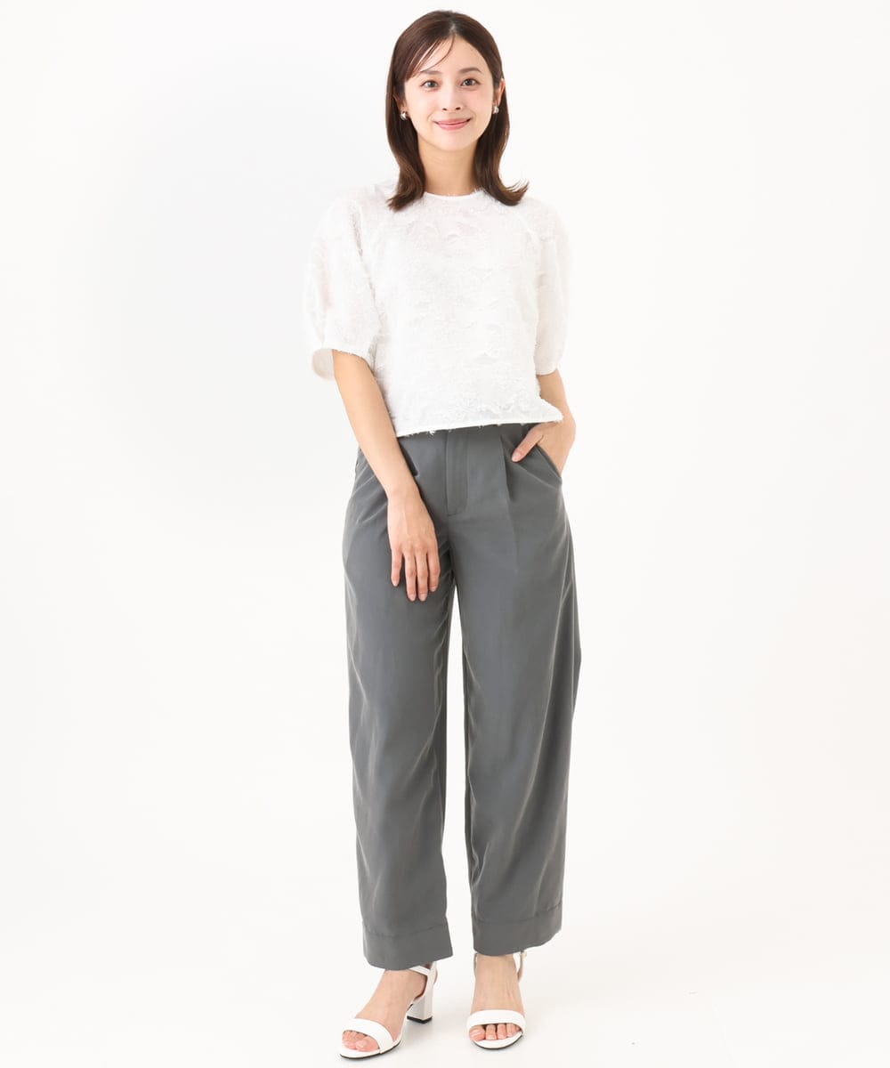 F6BHD05230 MICHEL KLEIN(小さいサイズ)(メゾン ドゥ サンク) 【小さいサイズ】[セットアップ対応]フラワージャカードブラウス ブラック
