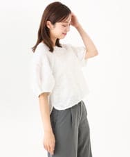 F6BHD05230 MICHEL KLEIN(小さいサイズ)(メゾン ドゥ サンク) 【小さいサイズ】[セットアップ対応]フラワージャカードブラウス ブラック