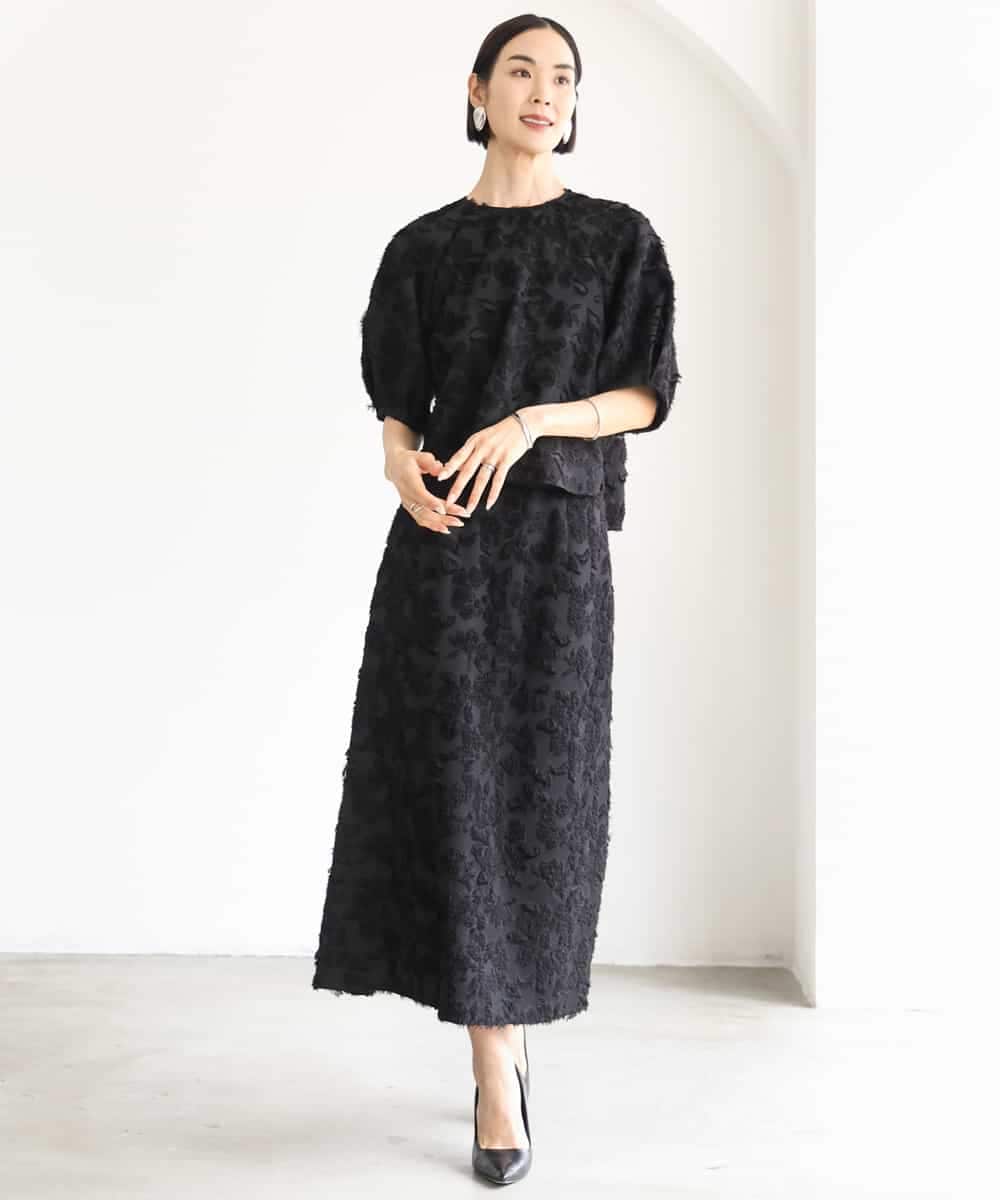 F6BHD05230 MICHEL KLEIN(小さいサイズ)(メゾン ドゥ サンク) 【小さいサイズ】[セットアップ対応]フラワージャカードブラウス ブラック
