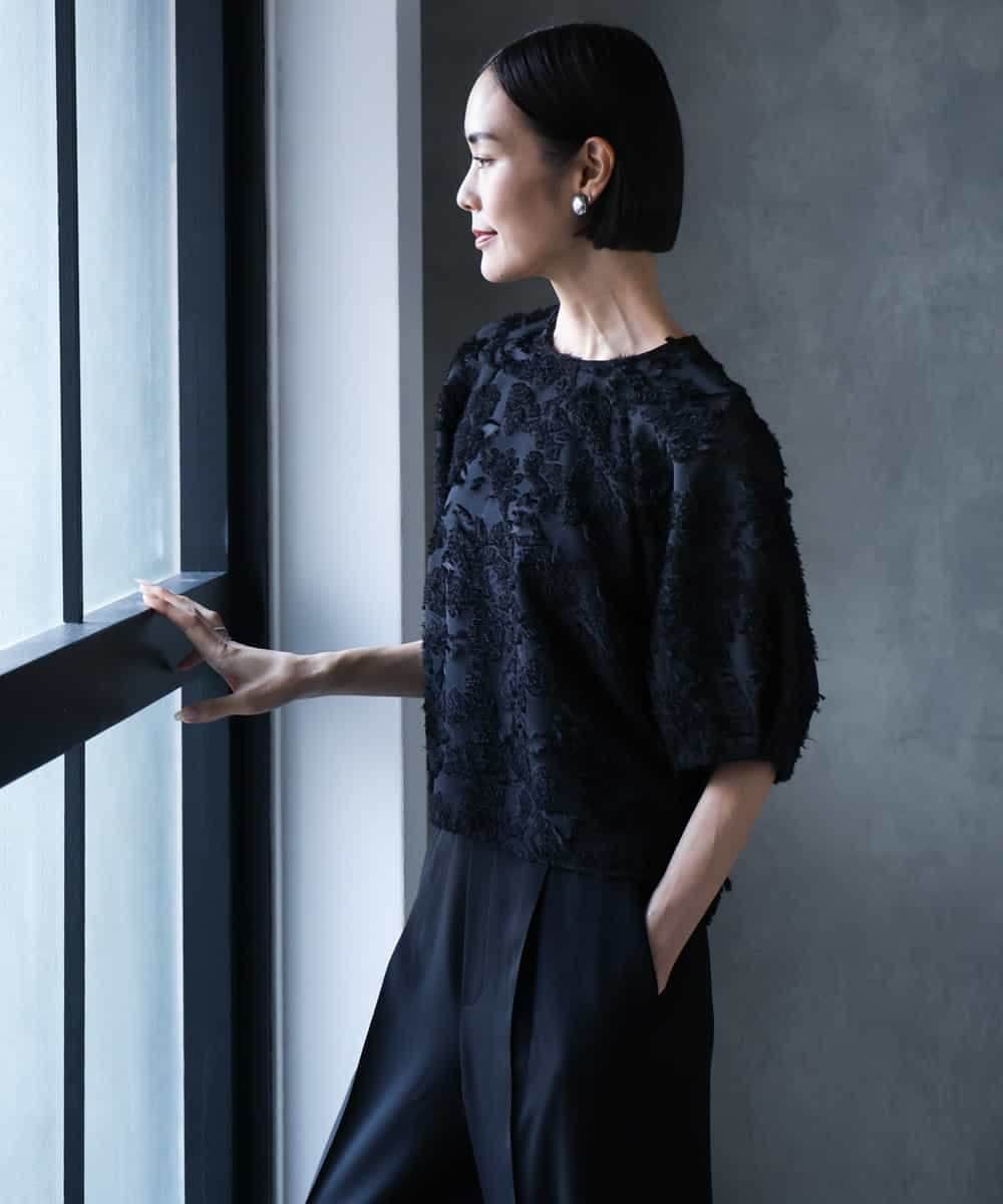 F6BHD05230 MICHEL KLEIN(小さいサイズ)(メゾン ドゥ サンク) 【小さいサイズ】[セットアップ対応]フラワージャカードブラウス ブラック