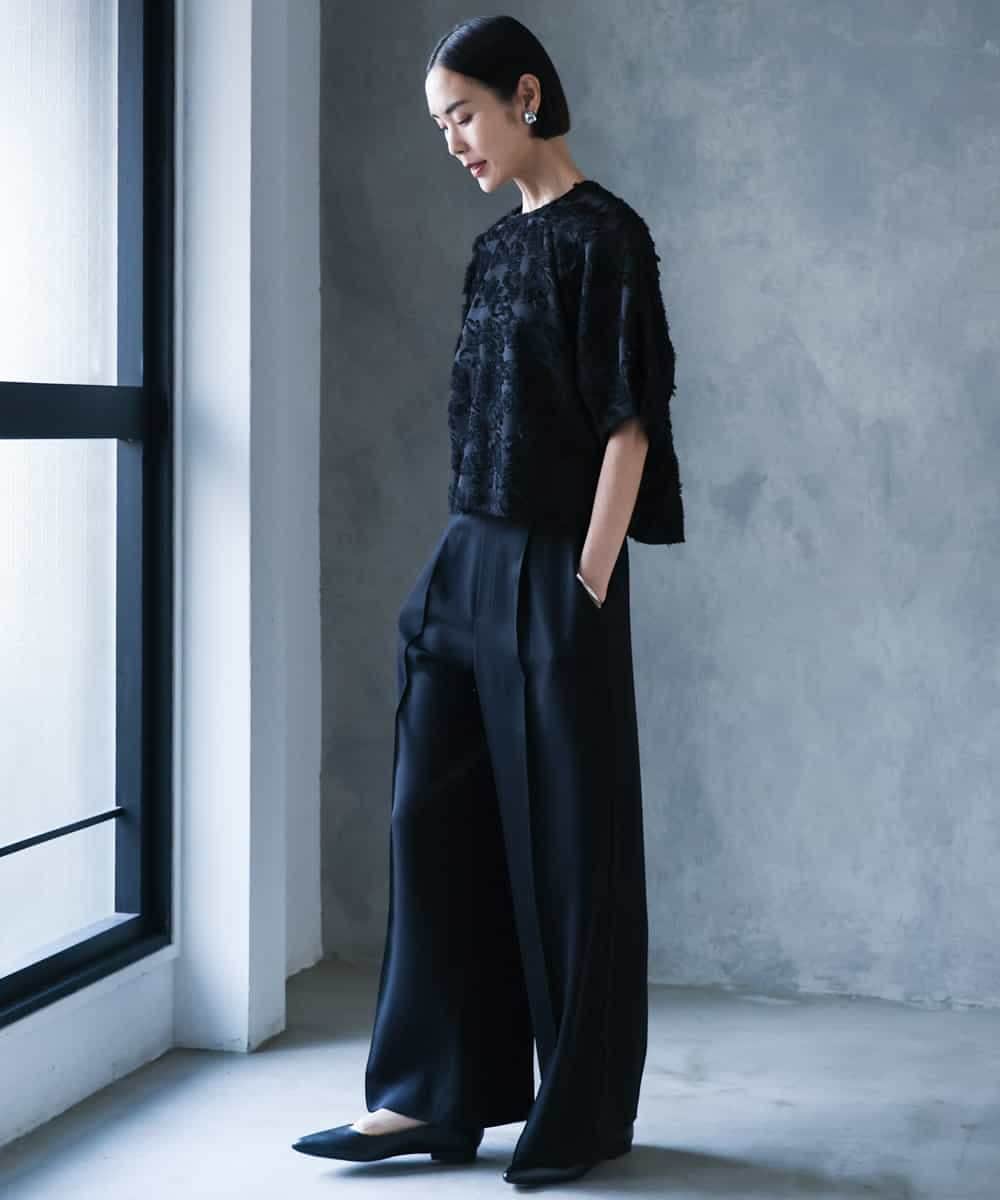 F6BHD05230 MICHEL KLEIN(小さいサイズ)(メゾン ドゥ サンク) 【小さいサイズ】[セットアップ対応]フラワージャカードブラウス ブラック