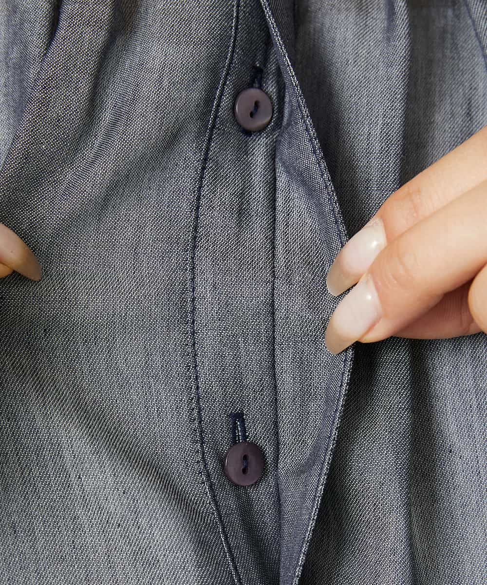 F6BHD05240 MICHEL KLEIN(小さいサイズ)(メゾン ドゥ サンク) [小さいサイズ][セットアップ対応]デニムライク ギャザーブラウス ネイビー