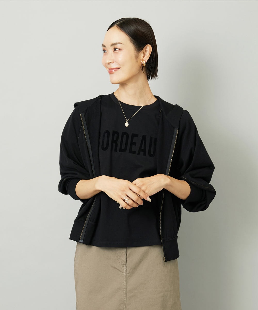 F6CAD04270 MICHEL KLEIN(小さいサイズ)(メゾン ドゥ サンク) [小さいサイズ]シアー裏毛アクセントラメパーカー ブラック