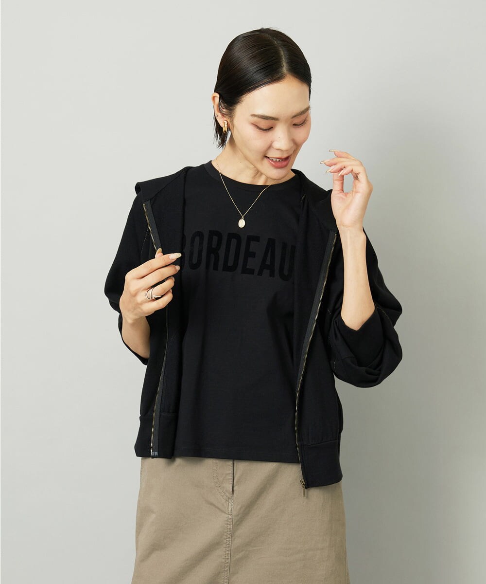 F6CAD04270 MICHEL KLEIN(小さいサイズ)(メゾン ドゥ サンク) [小さいサイズ]シアー裏毛アクセントラメパーカー ブラック