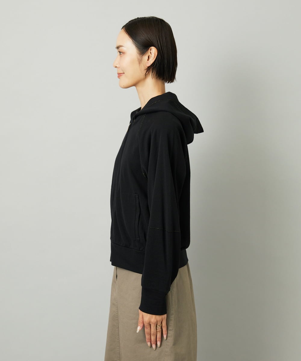 F6CAD04270 MICHEL KLEIN(小さいサイズ)(メゾン ドゥ サンク) [小さいサイズ]シアー裏毛アクセントラメパーカー ブラック