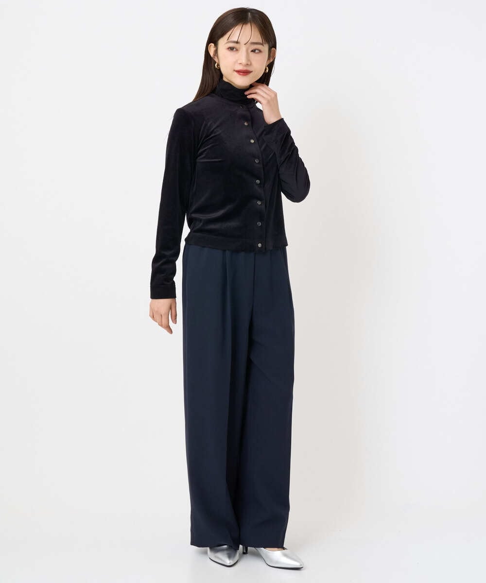 F6CAD16200 MICHEL KLEIN(小さいサイズ)(メゾン ドゥ サンク) [小さいサイズ]シアーベロアクルーネックカーディガン ダークグレー